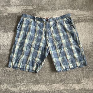 Tommy Bahama Shorts Mens Size 42 Plaid Flat Front Blue White Yellow Linen Silk